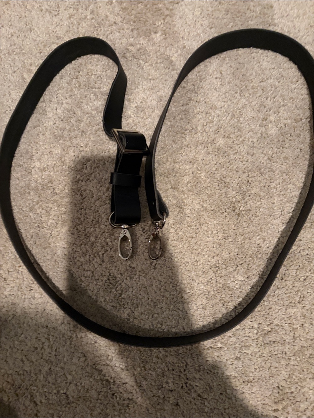 Adjustable Long Black Crossbody Leather Strap with Silver Clips
